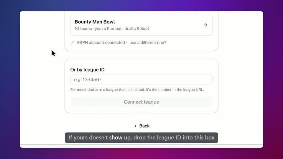 A frame from Connect an ESPN league